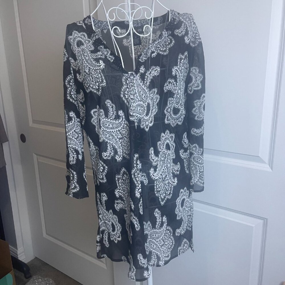 Style & Co Paisley Sheer 3/4 Sleeve Tunic Top | Size 16